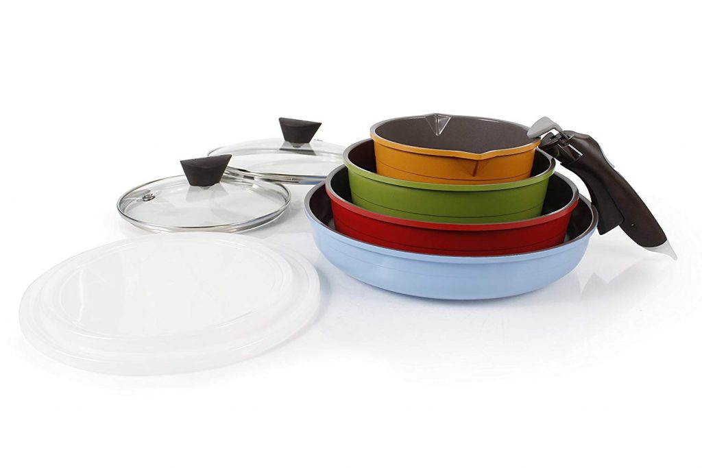ceramic non - stick stackable pans for space saving