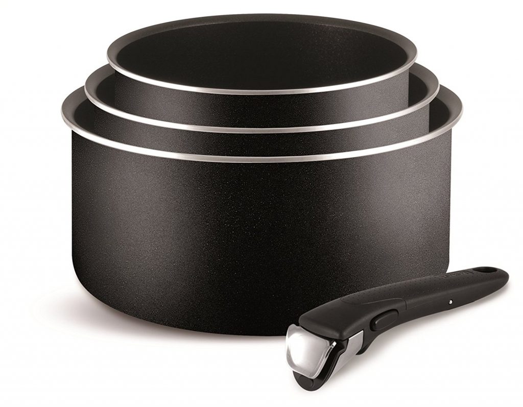 Non sick saucepan stackable pans with removable handles