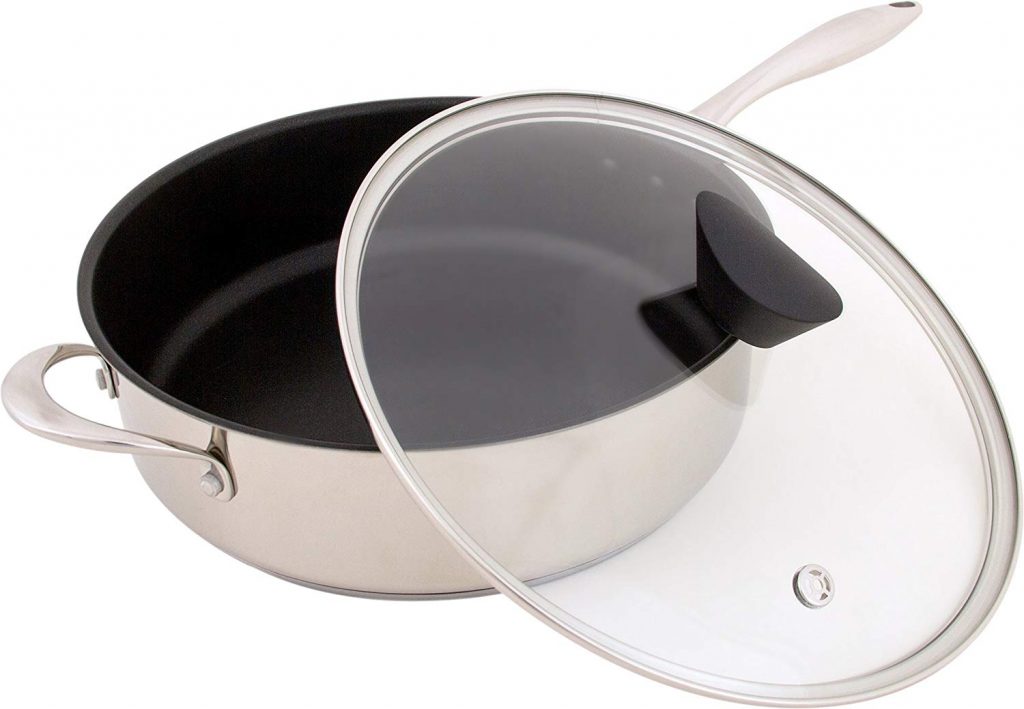 Ozeri stainless steel non-stick pan ,PFOA and APEO free, double handle saucepan