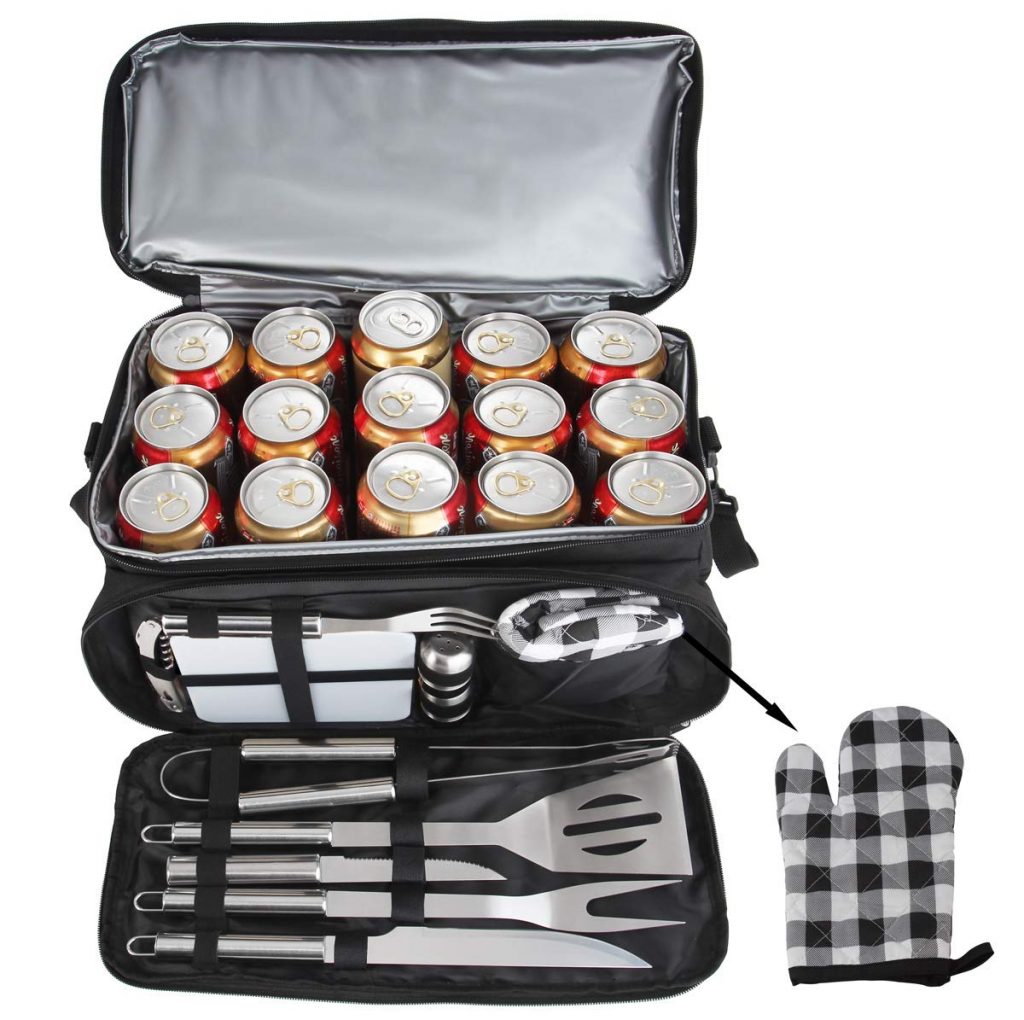 12 pcs Barbecue grill accessories set with camping stainless steel and waterproof bag. Best outdoor cooking gifts for weddings men and women