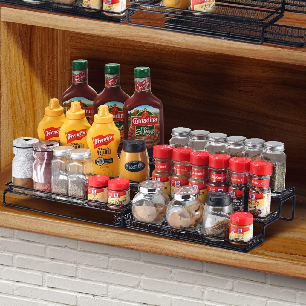 3 tier step with protection railing cabinet spice rack organizer