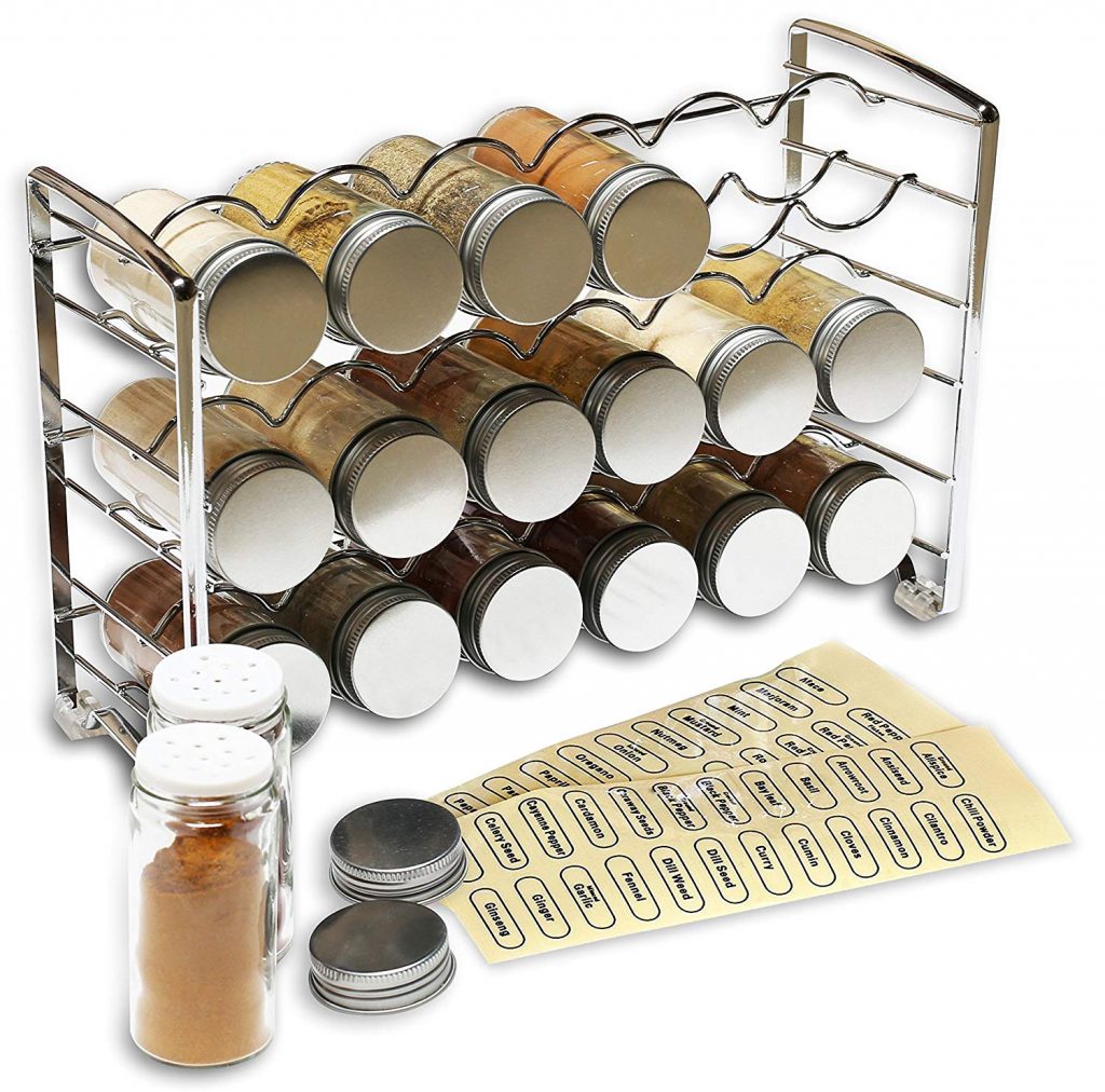 Decobros spice rack holder with 18 bottles and 48 labels