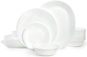 Lead and cadmium Corelle Dinnerware white frost set, 38 Piece, Service for 12