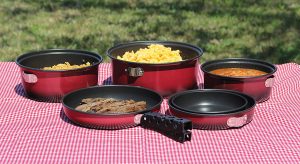 Camping frying Pan and Pots with stackable Cook set