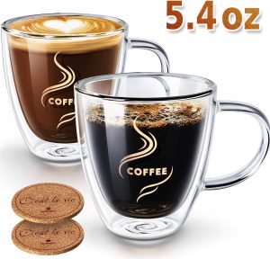 Double Walled Anti-scalding with Coasters Insulated Espresso Cups Cappuccino Clear Mugs