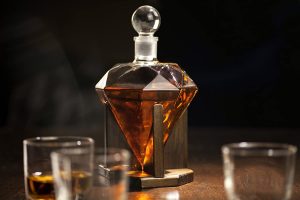Hand blown diamond whiskey decanter with airtight stopper