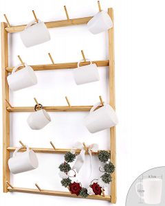 Large Bamboo Mug Rack wall mounted coffee cup Organizer