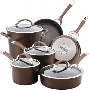 Aluminum non-stick cookware set for all cooktops including electric and induction stove tops.
