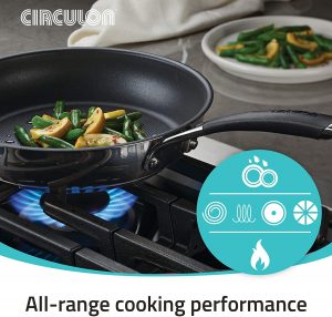 Circulon stainless steel non-stick cookware set for all cooktop like gas, electric and induction stove tops.