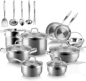 Duxtop stainless steel cookware set for electric, gas, induction and halogen stovetops