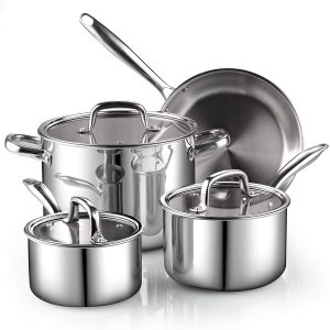 Cook N Home tri-ply clad cookware set suitable for induction, electric and other stovetop surfaces