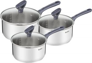 Set of 3 Stainless Steel Tefal Sauce Pan for all cooktops like gas stove, induction, electric and halogen.