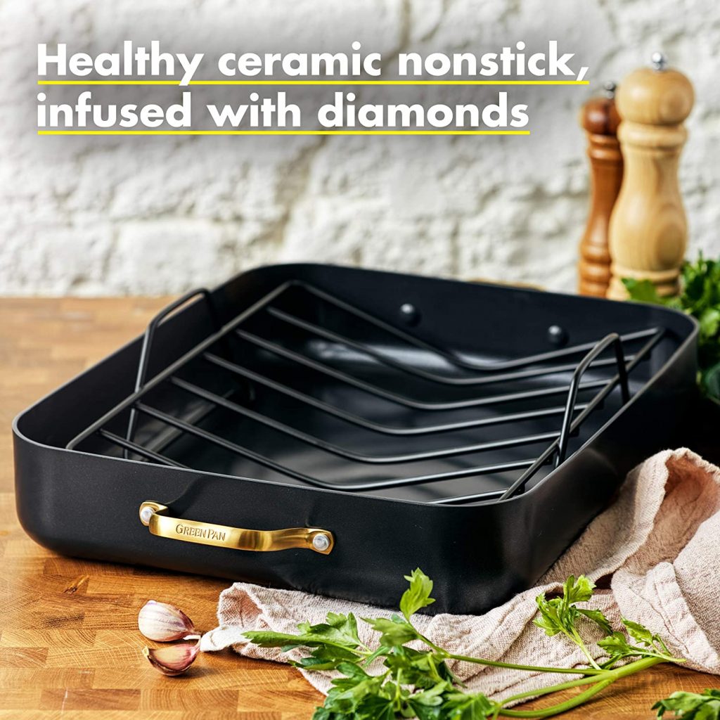 GreenPan Padova Ceramic non-stick roaster is our Top recommended roasting pans for prime rib