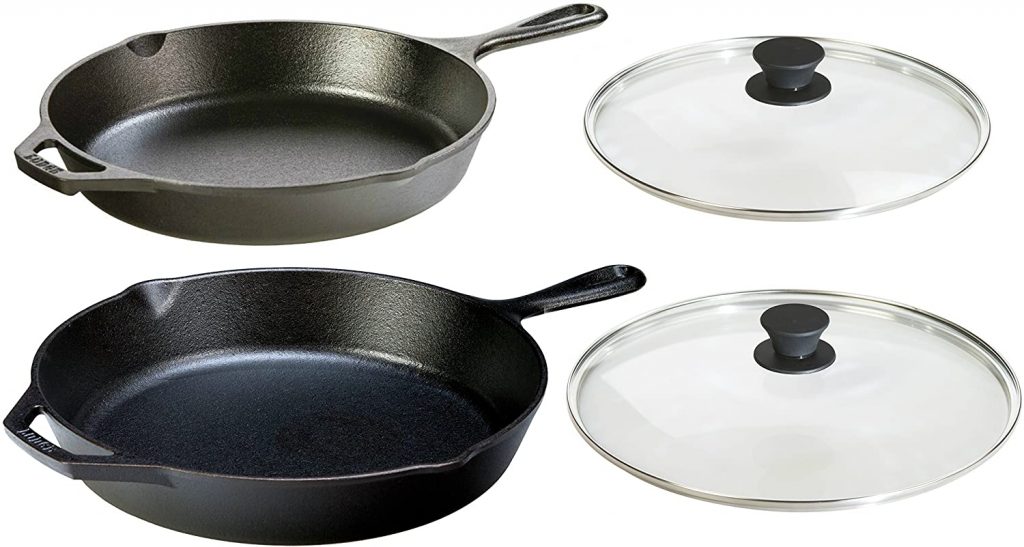 Lodge seasoned regular cast iron skillet with tempered glass