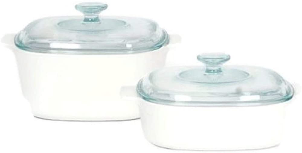 White corningware Pyroceram casserole dish for Electric and Stovetop